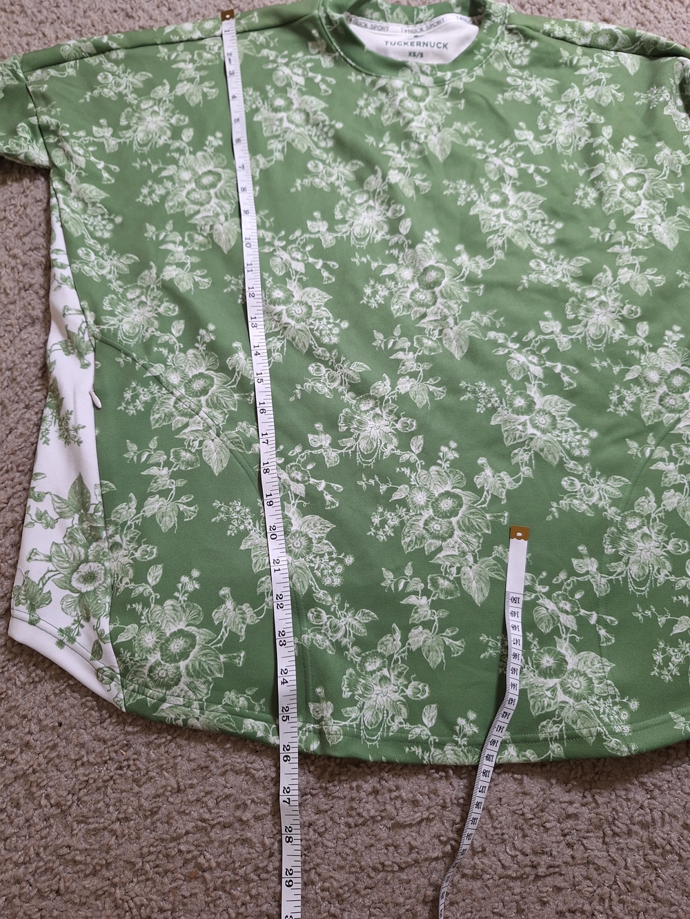Tuckernuck French Green Toile Floral Swing Sweatshirt Mixed Media Pocket Sz S/XS - Picture 6 of 7
